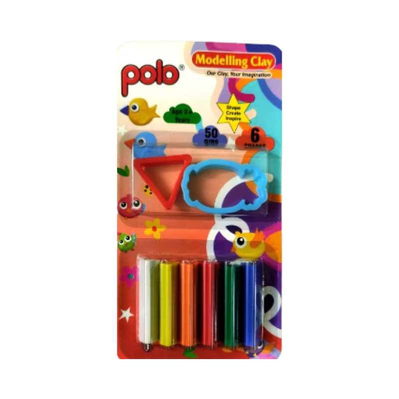 Polo Modelling Clay - 6 Shades with  2 Moulds, 50 g Blister Pack