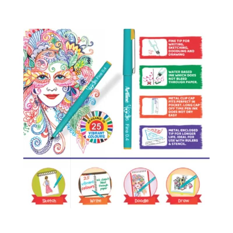 Yoodle Fine Pens 0.4mm Vibrant Colors Set of 25 Pens - Image 3